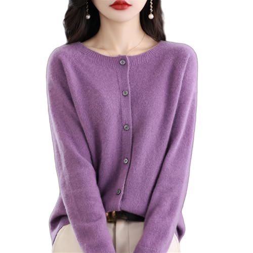 Wolff Merinowolle Damen Rundhals Cardigan Kaschmir Pullover Kaschmir Strickjacke Damen mit V-Ausschnitt Bequem, Hochwertig, Langärmelig von MEIION