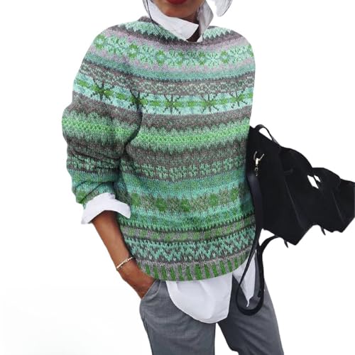MEIION Wolff - Warmer Norwegerpullover Eleganter Damen Winterpullover – Bequeme, warme Sweatshirts in großen Größen mit Rundhalsausschnitt – Langärmelige Strickpullover von MEIION