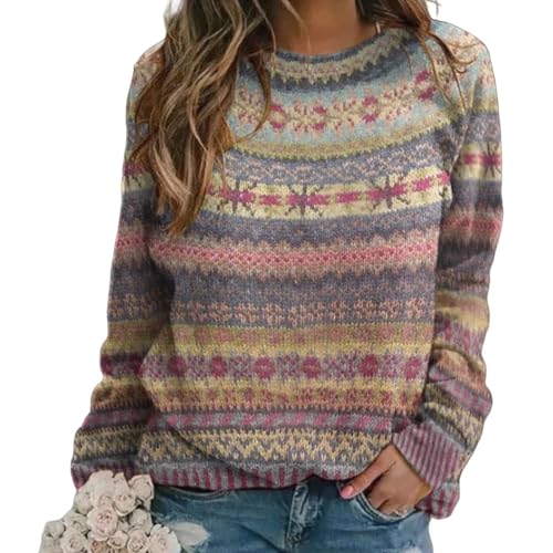 MEIION Wolff - Warmer Norwegerpullover Eleganter Damen Winterpullover – Bequeme, warme Sweatshirts in großen Größen mit Rundhalsausschnitt – Langärmelige Strickpullover von MEIION
