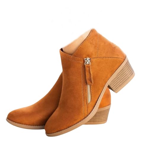 OrthoStep – Schmerzlindernde Stiefeletten mit ergonomischer Unterstützung Damen Wildleder-Stiefel mit niedrigem Absatz, modische spitze Zehen,seitlicher Reißverschluss von MEIION