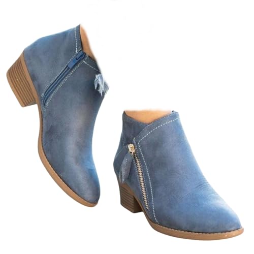 OrthoStep – Schmerzlindernde Stiefeletten mit ergonomischer Unterstützung Damen Wildleder-Stiefel mit niedrigem Absatz, modische spitze Zehen,seitlicher Reißverschluss von MEIION