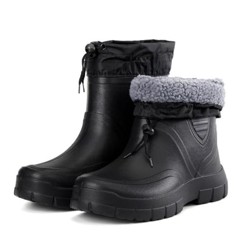 MEIION RainTex - ergonomische & wasserdichte Thermo-Regenstiefel für den Winter Herren Gummistiefel Halbhohe wasserdichte gefütterte Regenstiefel schnürbaren Nylonmanschetten von MEIION