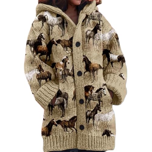 breitner Berlin Warmer Damenpullover mit Knöpfen und Kapuze Pullover Damen Kapuzenpulli mit Taschen lässig Lange Ärmel Pullover für Frühling und Herbst Saison von MEIION