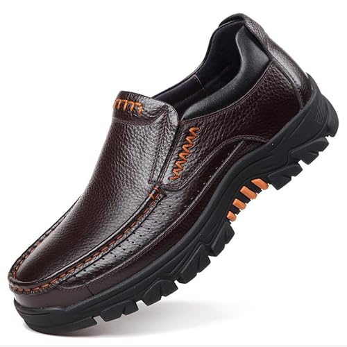 draussenfeet Herren Echtes Rindsleder Wasserdicht Bequem rutschfest Soft Slip On Casual Oxfords Herren PU-Leder Slip-Ons Wasserdicht, Extra Weit, rutschfest, Leichte Trekkingschuhe von MEIION