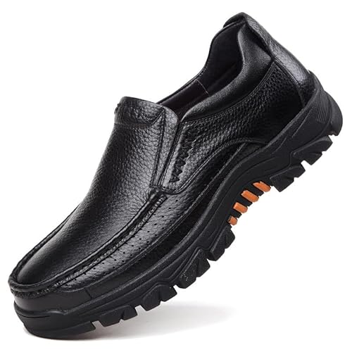 draussenfeet Herren Echtes Rindsleder Wasserdicht Bequem rutschfest Soft Slip On Casual Oxfords Herren PU-Leder Slip-Ons Wasserdicht, Extra Weit, rutschfest, Leichte Trekkingschuhe von MEIION