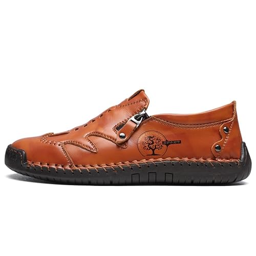 draussenfeet Herren Side Zipper Comfy Hand Stitching Microfaser Leder Freizeitschuhe Herren Mokassins Geschäftsschuhe, Handgemachte Weiche Leder Slipper, Flach Freizeitschuhe, Derby Oxford von MEIION