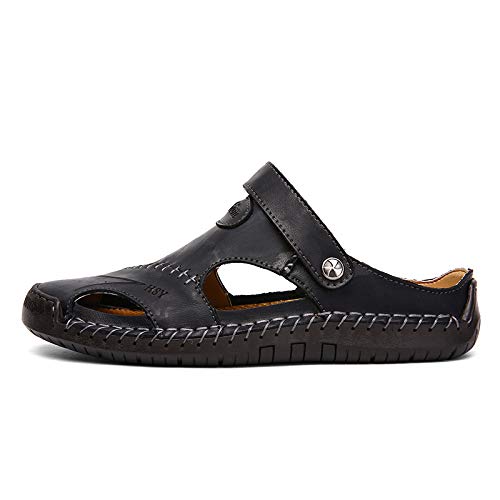 MEIION draussenfeet Herren Sommer Leder Sandalen Strandschuhe Hausschuhe Herren Leder Sandalen Bequeme Strand-Hausschuhe Outdoor Wandern Trekking Schuhe Sommer Clogs Pantoletten von MEIION