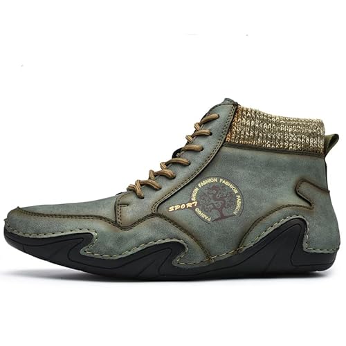 MEIION draussenfeet Herren handgefertigte Soft Slip Resistant Schnürstiefeletten aus Leder Herren Outdoor-Trekkingstiefel mit Fleecefutter, Rutschfest, Vintage-Optik, Dockers von MEIION