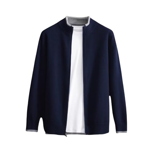 fara Berlin Kaschmir Jacke Warmer Herren-Cardigan aus Feinem Strick mit Full Zip und Taschen, Stehkragen Regular Fit Fleece Pullover Jacke von MEIION