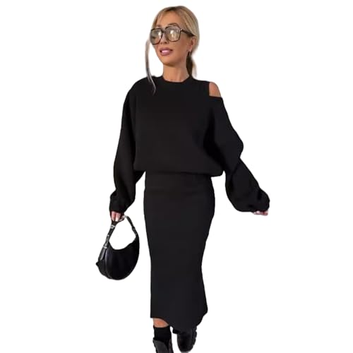 gardhou Damen-Set mit Sweatshirt mit schrägen Schultern und ärmellosem Kleid Zweiteiliges Sweatshirt-Kleid für Frauen Bequemes modisches Set für Freizeit Reisen und Partys von MEIION