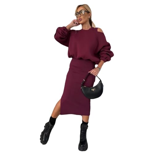 gardhou Damen-Set mit Sweatshirt mit schrägen Schultern und ärmellosem Kleid Zweiteiliges Sweatshirt-Kleid für Frauen Bequemes modisches Set für Freizeit Reisen und Partys von MEIION