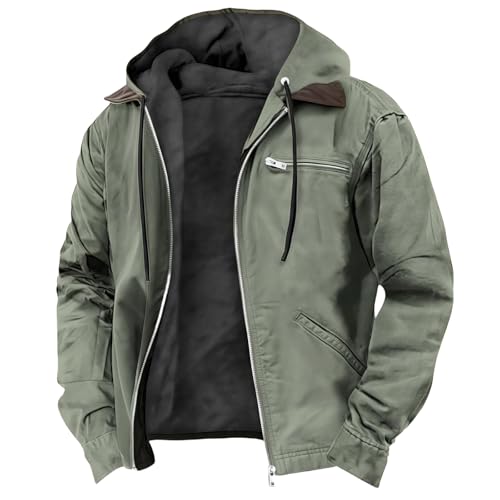 MEIION glanzberg mode Stilvolle Jacke für Herren - Dietrich Winterjacke Herren - Warme Fleecejacke mit Kapuze, Winddichte Softshelljacke für Outdoor, Übergangsjacke Einfarbig mit Reißverschluss von MEIION