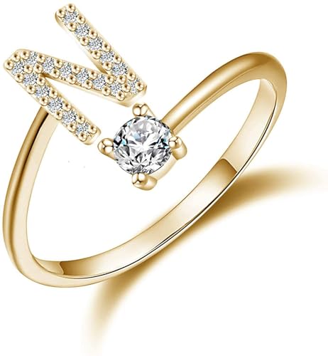 MEIION herzenskette Buchstaben Ring mit Zirkonia 925er Sterling Silber Glücksbrief-Ring für Frauen, Einstellbare Größe mit Initialen-Herzdesign von MEIION