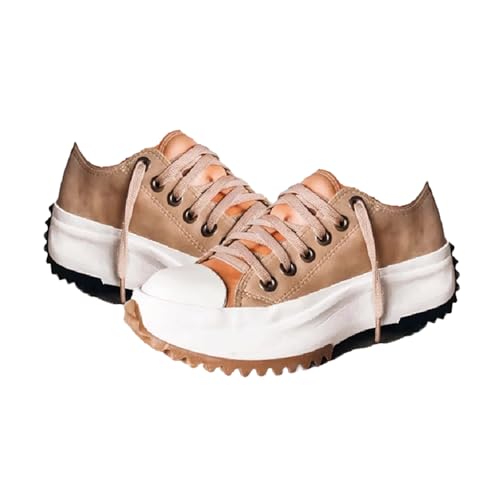 MEIION lunevio Leder Plateau Sneakers Frühling Damen Leinwand Schuhe - Niedrige Gang, Dicker Boden, Viskose, Flacher Absatz von MEIION