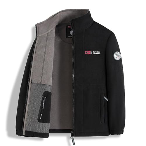 MEIION mundhulle Jacke aus doppellagigem Kunstfleece mit Kapuze fleece jacket Herren Fleecejacke Warm mit Stehkragen – Atmungsaktive Übergangsjacke mit Reißverschlusstaschen von MEIION
