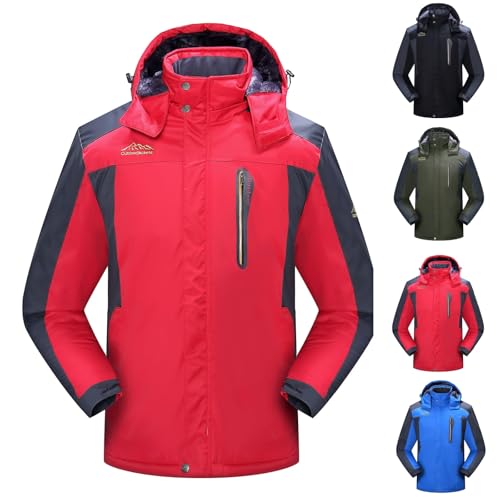 MEIION steinberg modehaus Windbreaker Und Wasserdicht Jacke Outdoor Warme Fleecejacke für Herren mit abnehmbarer Kapuze | Dicke Skijacke für Aktivitäten wie Wandern und Camping von MEIION