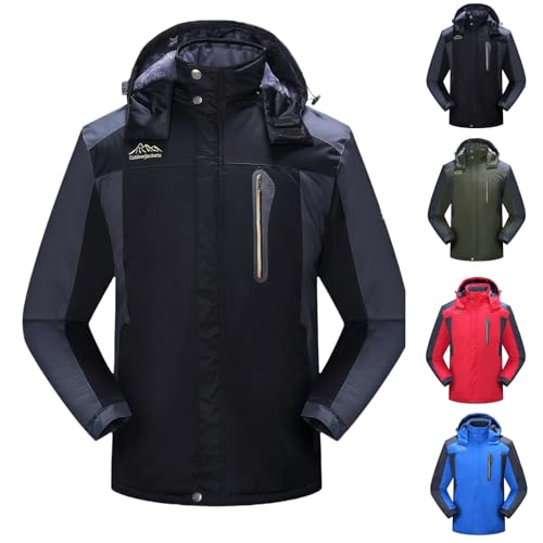 MEIION steinberg modehaus Windbreaker Und Wasserdicht Jacke Outdoor Warme Fleecejacke für Herren mit abnehmbarer Kapuze | Dicke Skijacke für Aktivitäten wie Wandern und Camping von MEIION
