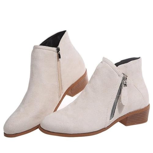 OrthoStep – Schmerzlindernde Stiefeletten mit ergonomischer Unterstützung Damen Wildleder-Stiefel mit niedrigem Absatz, modische spitze Zehen,seitlicher Reißverschluss von MEIION