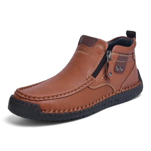 Podoback Fußwohl Orthopädische Premium-Stiefel Herren Wasserdichte Leder Chukka Stiefeletten für Wandern Camping High-Top Outdoor Schuhe mit seitlichem Reißverschluss und handgenähtem Design von MEIION