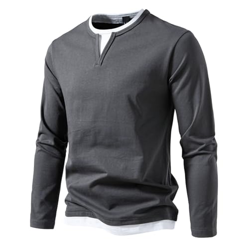 Tom Harding Kent Langarm Henley Herren Henley-Shirts im Layer-Look, klassisch & lässig, langärmelig, leicht & solide, Sweatshirt im Zwei-in-Eins-Design von MEIION