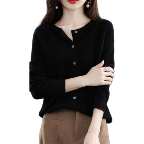 Wolff Merinowolle Damen Rundhals Cardigan Kaschmir Pullover Kaschmir Strickjacke Damen mit V-Ausschnitt Bequem, Hochwertig, Langärmelig von MEIION