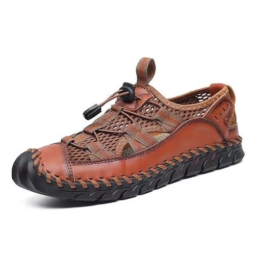 draussenfeet Männer Rindsleder Handnähte Mesh Atmungsaktiv Weicher Boden Lässige Outdoor-Sandalen Herrenschuhe - Bequeme Slipper, Elegante Freizeit- & Business-Schuhe von MEIION