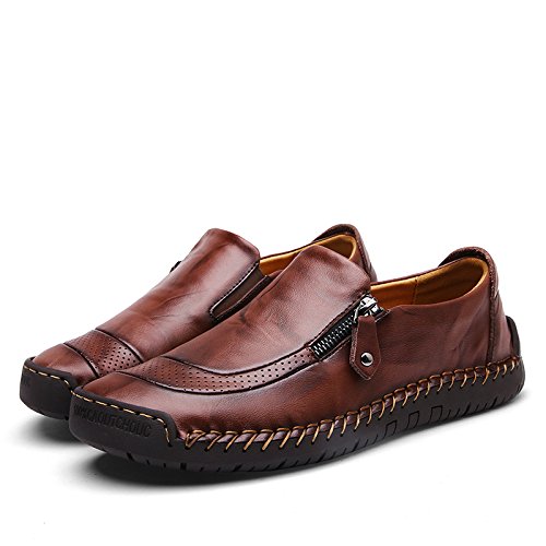fliptfeets Herren Schuhe Handgefertigte Männer Seite Reißverschluss Lässig Bequem Leder Slip-On Loafers von MEIION