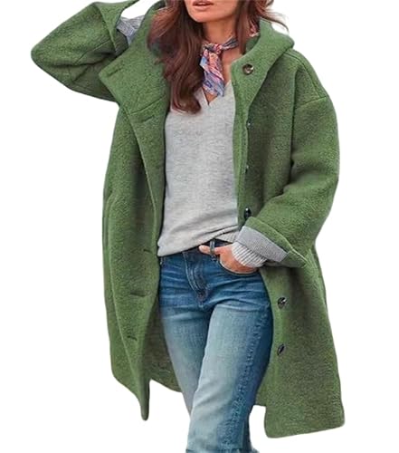 kruger mode Bequemer Mantel Oversize Damen Winterjacke | Warmer Teddy Mantel mit Kapuze | Dicke Lange Jacke für kalte Tage | Geknöpfte Langarmjacke für Komfort und Stil von MEIION