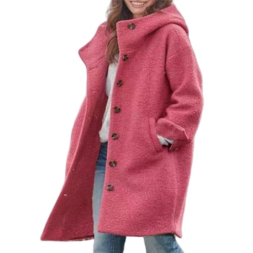 kruger mode Bequemer Mantel Oversize Damen Winterjacke | Warmer Teddy Mantel mit Kapuze | Dicke Lange Jacke für kalte Tage | Geknöpfte Langarmjacke für Komfort und Stil von MEIION