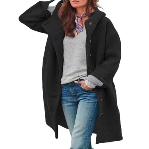 kruger mode Bequemer Mantel Oversize Damen Winterjacke | Warmer Teddy Mantel mit Kapuze | Dicke Lange Jacke für kalte Tage | Geknöpfte Langarmjacke für Komfort und Stil von MEIION