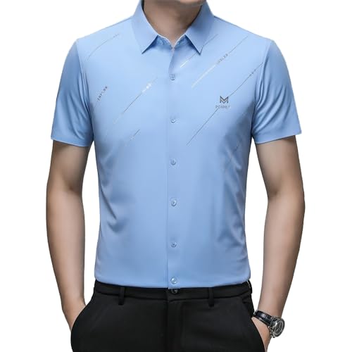 lilyrun Anti-Falten-Hemd aus Eisseide für Herren Herrenhemd Kurzarm Freizeithemd Einfarbig Revers Herrenhemd von MEIION