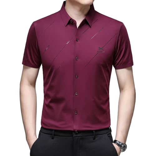lilyrun Anti-Falten-Hemd aus Eisseide für Herren Herrenhemd Kurzarm Freizeithemd Einfarbig Revers Herrenhemd von MEIION