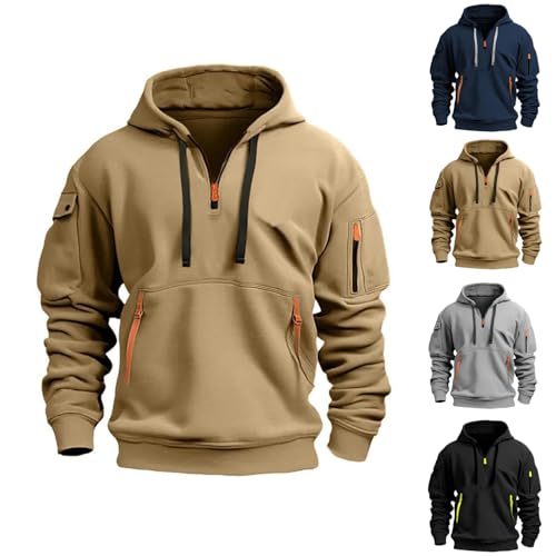lunevio Modischer Kapuzenpulli Für Männer Sport Kapuzenpullover Herren 1/4 Zip Hoodie, Outdoor Arbeitspullover, Winter Pullover mit Kapuze und praktischen Mehrfachtaschen von MEIION