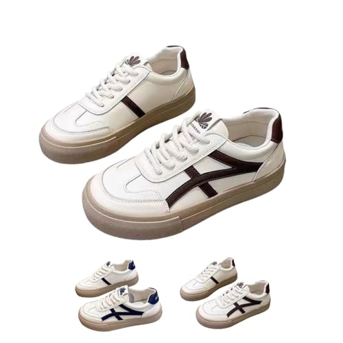 lunevio Teresa - Orthopädische Sneaker Atmungsaktive Freizeitschuhe für Frauen Vier-Jahreszeiten-Mode Bequeme Retro Colour Blocking Leder Sneakers mit dicken Sohlen von MEIION