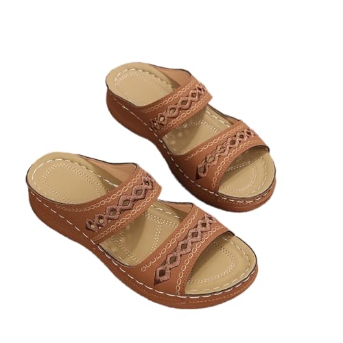 vuevo MARTINA ORTHOPEDISCHE SANDALEN Damen Casual Plattform Sandalen Leder Pantoffeln Anti-Rutsch Strand Komfort Sandalen von MEIION