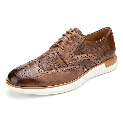 MEIJIANA Herren Oxfords Schuhe Männer Casual Schnürschuh Lederschuhe Herren Klassischer Business Oxford, Braun-06, 41 EU (8 UK) von MEIJIANA