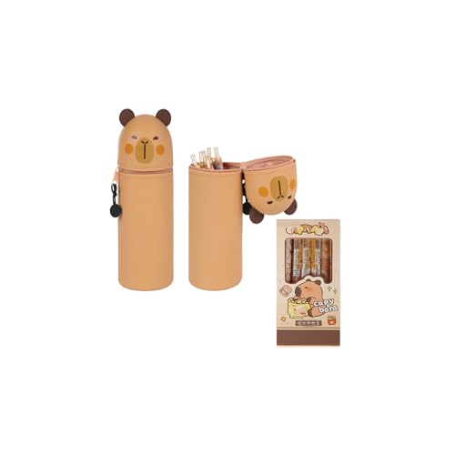 MEIJINMEIYU Capybara Sachen Set mit 6 Capybara Stiften & dehnbarem Capybara Federmäppchen – Kawaii Schulbedarf für Kinder, Einschulung Geschenk, perfekt für Schultüte (Capybara) von MEIJINMEIYU