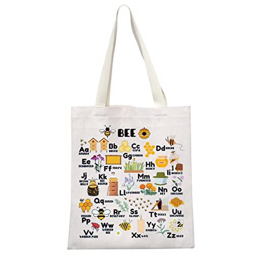 MEIKIUP Bienen-Alphabet-Tragetasche, Segeltuch, Save The Bees, Tragetasche, Imker, Geschenk, Honigbienenen-Tasche, Bienenliebhaber, Geschenk, Bee Alphabet Tragetasche von MEIKIUP