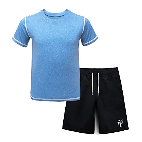 Jungen Schwimmen Set Rash Guard UPF 50+ Kurzarm Schwimmen Shirt Schnell trocken Badeanzug Trunks Bademode(Blau,10-12) von MEILONGER