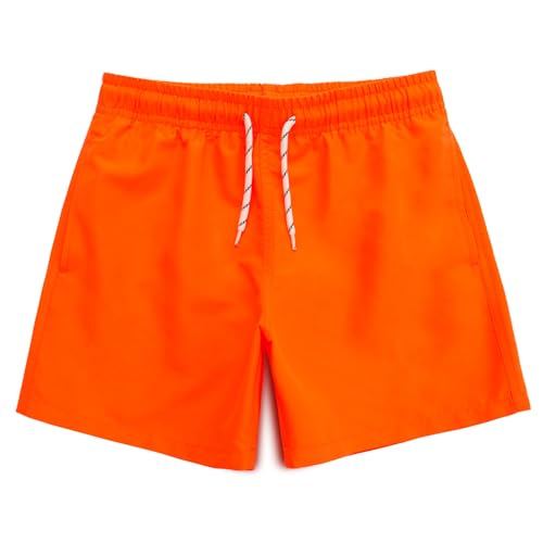 MEILONGER Badehose Jungen Badeshorts Kinder Schnelltrocknend Boardshorts Bademode Schwimmhosen mit Verstellbare Tunnelzug Netzfutter Taschen(Orange,146) von MEILONGER