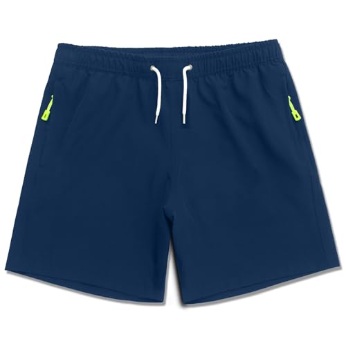 MEILONGER Badehose Jungen Badeshorts Kinder Schnelltrocknend Stretch Schwimmhose Boardshorts mit Netzfutter Reißverschluss Taschen und Verstellbarem Tunnelzug(Marine,164) von MEILONGER