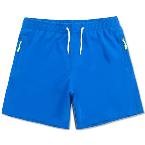 MEILONGER Badehose Jungen Badeshorts Kinder Schnelltrocknend Stretch Schwimmhose Boardshorts mit Netzfutter Reißverschluss Taschen und Verstellbarem Tunnelzug(See Blau,176) von MEILONGER