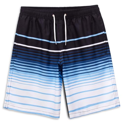MEILONGER Badehose Jungen Badeshorts Schnelltrocknend Boardshorts mit Netzfutter Taschen und Verstellbarem Tunnelzug(Blau Gestreift,152) von MEILONGER