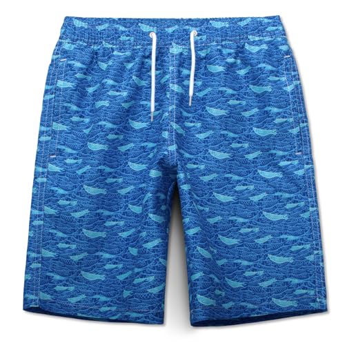 MEILONGER Badehose Jungen Badeshorts Schnelltrocknend Boardshorts mit Netzfutter Taschen und Verstellbarem Tunnelzug(Dunkelblau (Fisch),164) von MEILONGER