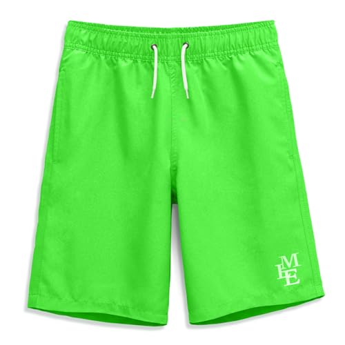 MEILONGER Badehose Jungen Badeshorts Schnelltrocknend Boardshorts mit Netzfutter Taschen und Verstellbarem Tunnelzug(Fluoreszierendes Grün,14-16) von MEILONGER