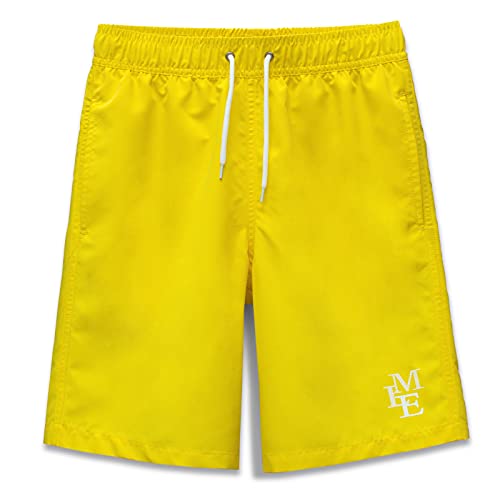 MEILONGER Badehose Jungen Badeshorts Schnelltrocknend Boardshorts mit Netzfutter Taschen und Verstellbarem Tunnelzug(Gelb,14-16) von MEILONGER