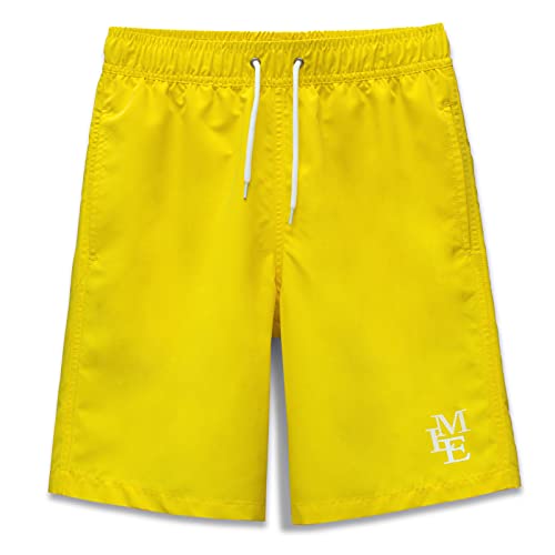 MEILONGER Badehose Jungen Badeshorts Schnelltrocknend Boardshorts mit Netzfutter Taschen und Verstellbarem Tunnelzug(Gelb,18-20) von MEILONGER