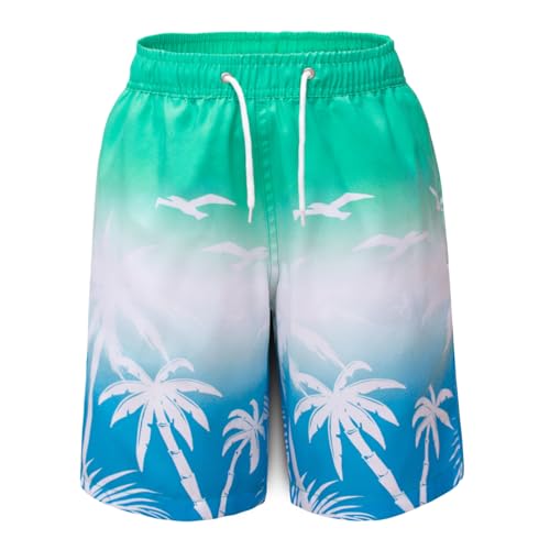 MEILONGER Badehose Jungen Badeshorts Schnelltrocknend Boardshorts mit Netzfutter Taschen und Verstellbarem Tunnelzug(Grün Weiß Blau(Coco),18-20) von MEILONGER