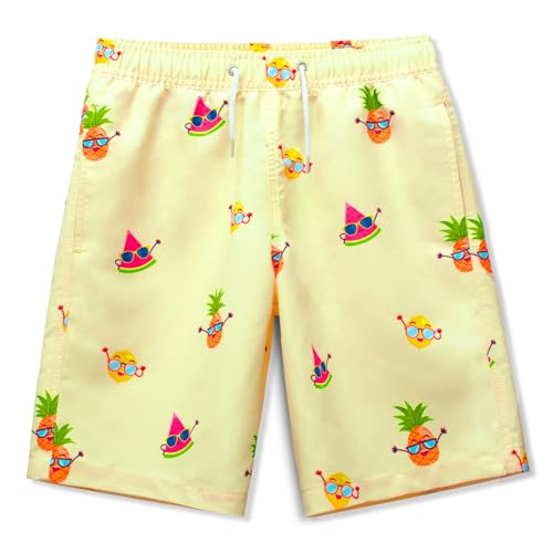 MEILONGER Badehose Jungen Badeshorts Schnelltrocknend Boardshorts mit Netzfutter Taschen und Verstellbarem Tunnelzug(Hellgelb,10-12) von MEILONGER