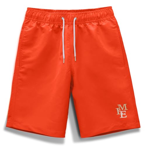 MEILONGER Badehose Jungen Badeshorts Schnelltrocknend Boardshorts mit Netzfutter Taschen und Verstellbarem Tunnelzug(Karottenorange,152) von MEILONGER